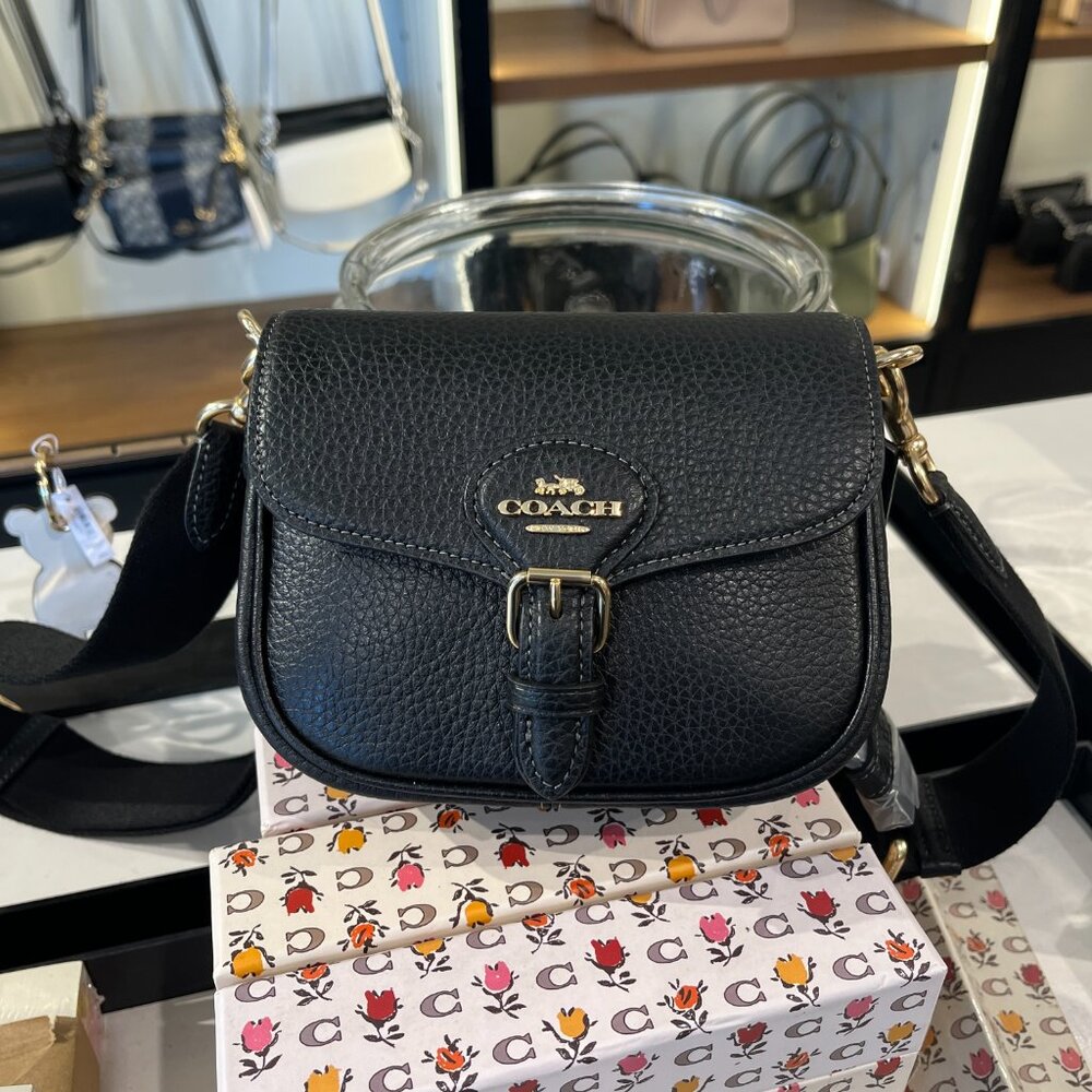 Coach Black Pebbled Leather Crossbody Bag with Gold Hardware